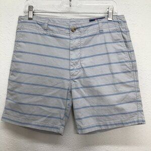 Vineyard Vines Island Shorts Mens 32 Blue Gray Striped Cotton Flat Front Stretch